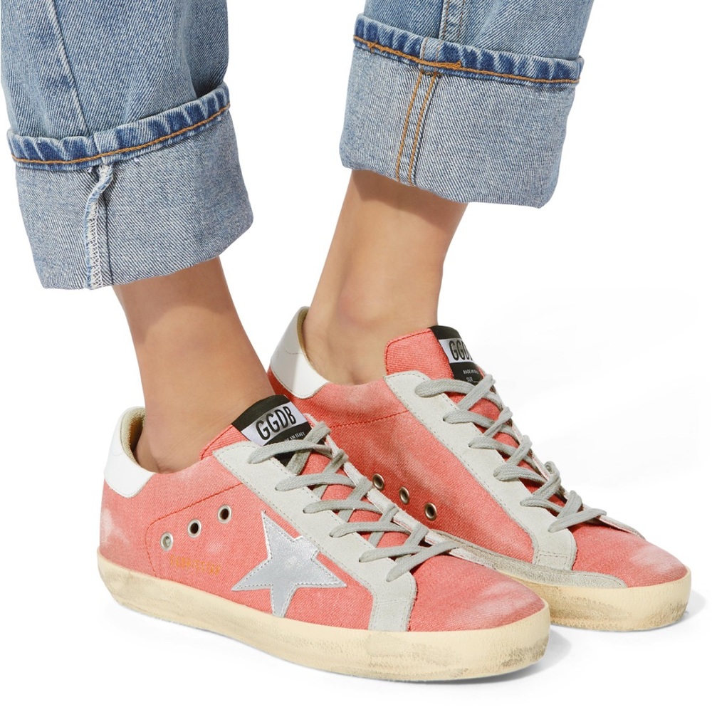 Golden Goose Superstar Coral Pink and Gray Sneakers with Silver Star size 38